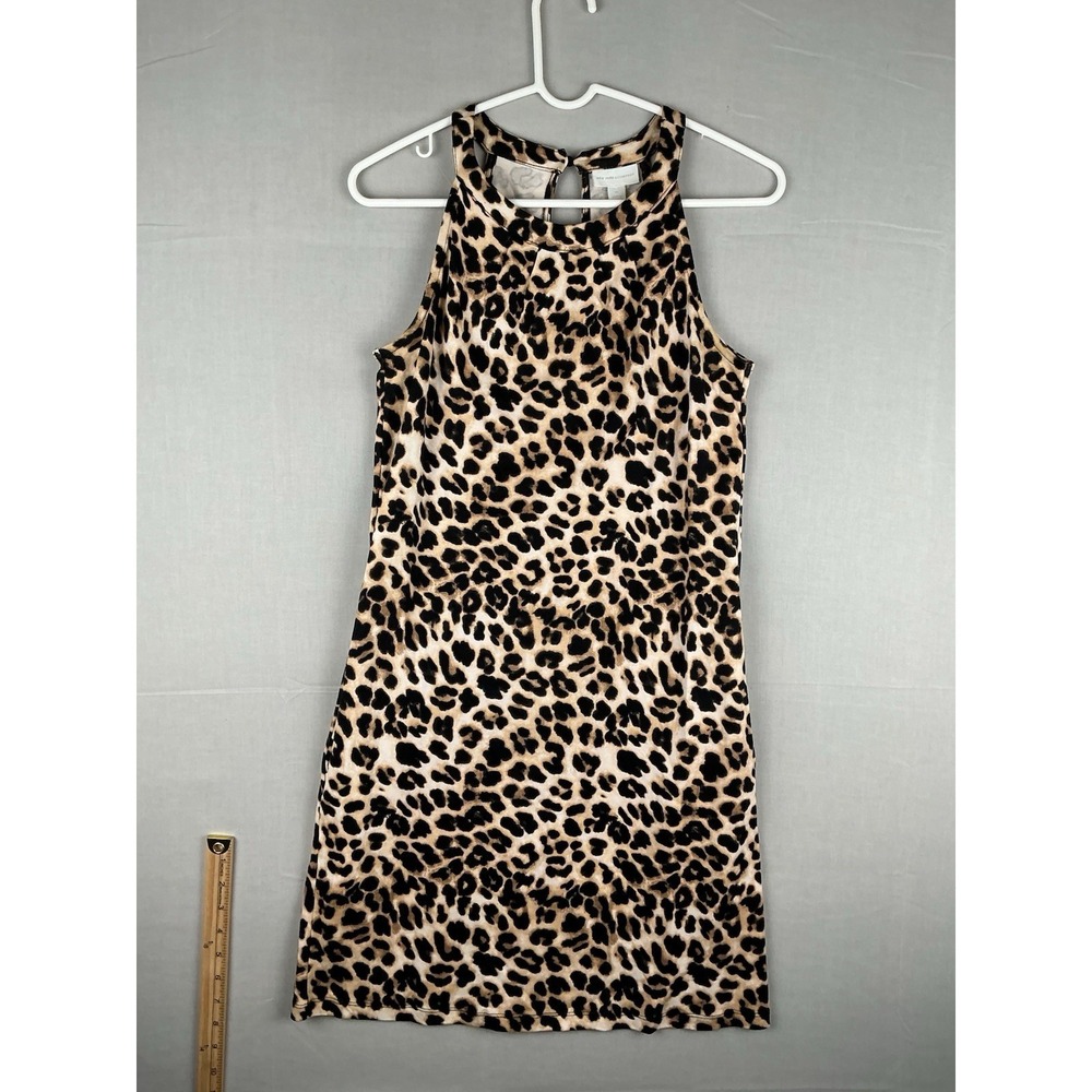 New York & Company Dress Womens XS Leopard Print Sleeveless Shift Knee‎ Length